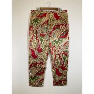 Boho Sophia by Delicates Women Large Red Paisley Satin Pajama Loungewear Pants